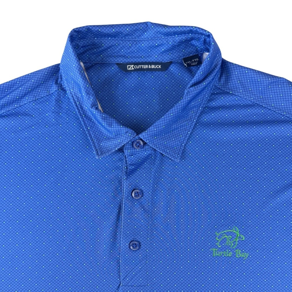 Cutter & Buck Turtle Bay Polo Shirt Mens XXL Blue Geometric Short Sleeve Golf